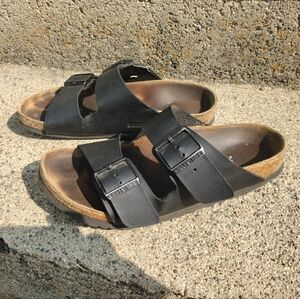 BIRKENSTOCK Size 38 (USW 7 - 7.5) Arizona Birko-Flor Black Straps. Narrow. VG